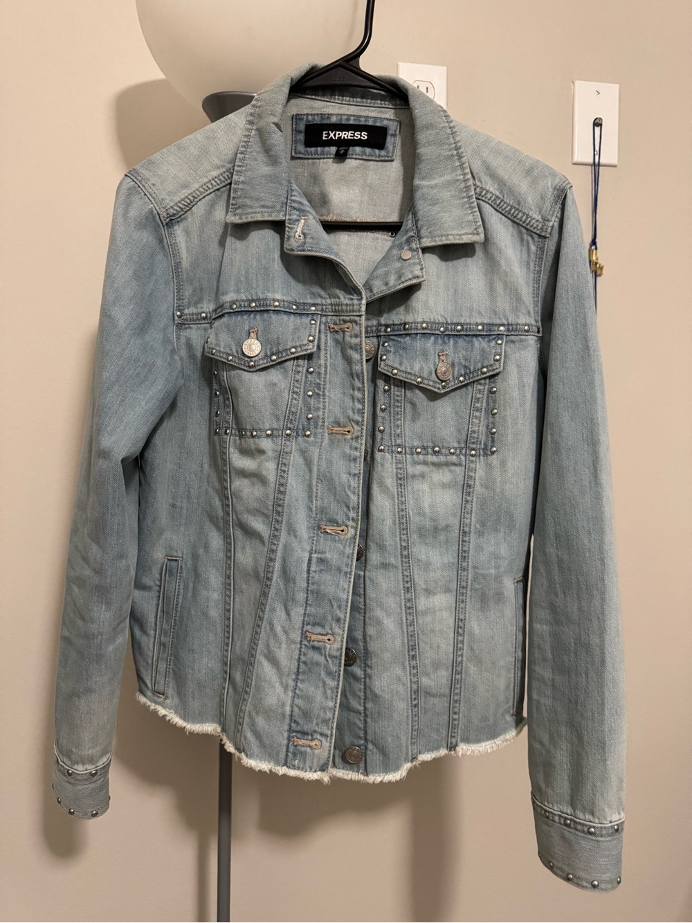 Express Light Blue Studded Denim Jacket